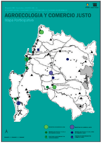 Mapa participativo de la Red de Agroecología y Comercio Justo en el área de estudio del Proyecto.