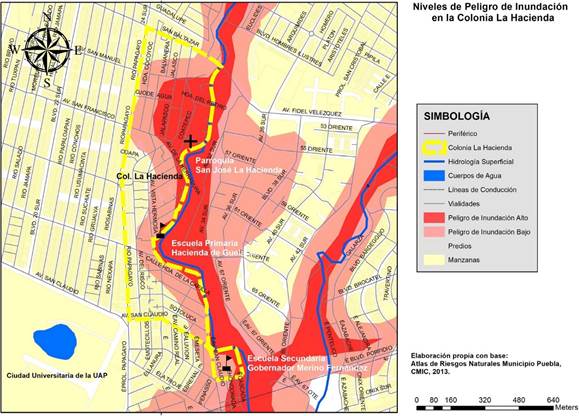 Polígono
de la Colonia La Hacienda y principales puntos de riesgo.