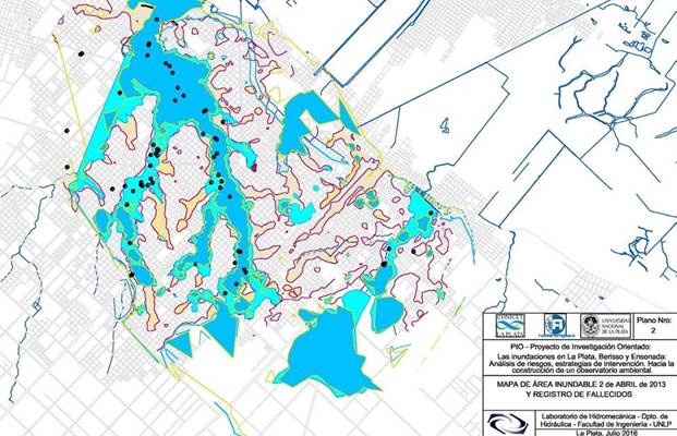 Mapa de
área inundable 2 de abril de 2013 y registro de fallecidos.