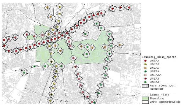 Áreas de influencia de las estaciones del metro.