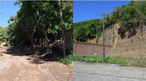 Estado de las calles Morelos y Emiliano Zapata de Flor de Coco 2016.