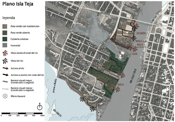 Landscape analysis map of the Isla Teja southern bank.