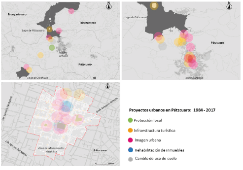 Urban projects developed in the town of Pátzcuaro, 1984-2017.