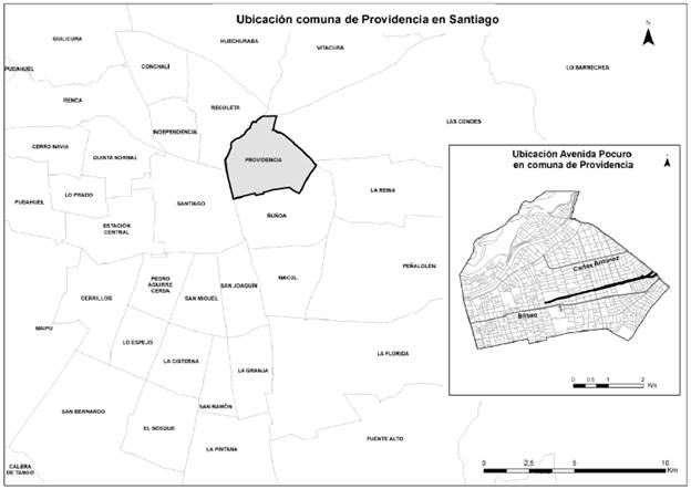 Comuna de Providencia y calle Pocuro.