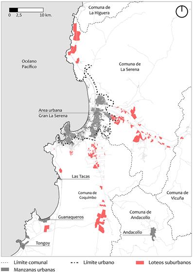 Loteos suburbanos en torno al Gran La Serena en 2015.