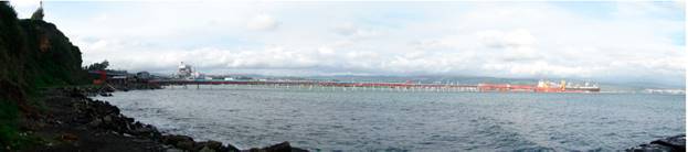 View of Talca Beach. This beach used to be an important recreational area during the mining period. At present it is used as a shipping area by the Cabo Froward Co.