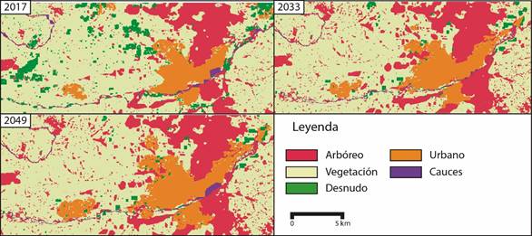 Escenarios simulados en los años 2017, 2033 y 2049.