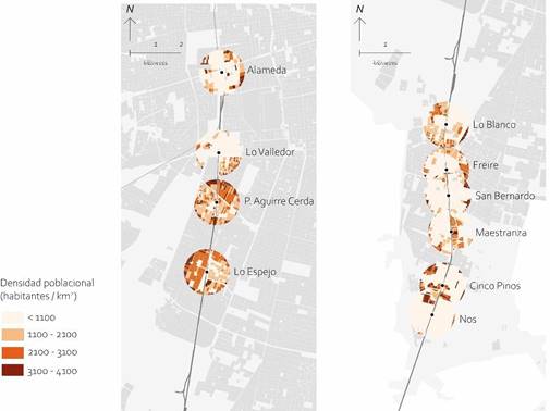 Population density around the stations examined.